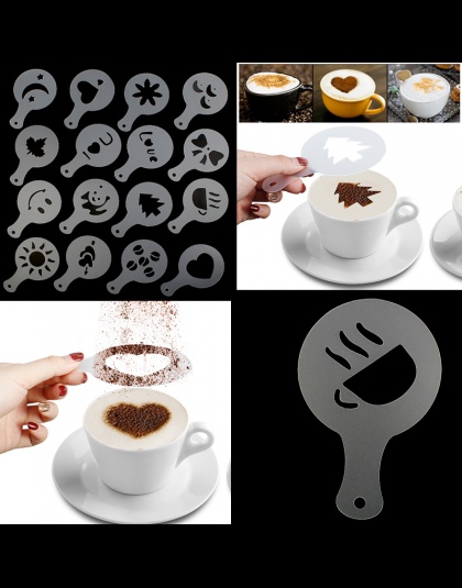 16 sztuk kawy Latte Art szablony DIY dekorowanie ciasto Cappuccino FoamTool CN (kolor: biały)