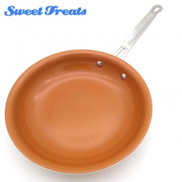 Sweettreats Round non-stick patelnia z miedzi z powłoką ceramiczną i indukcyjną, sejf na piekarnik i zmywarkę