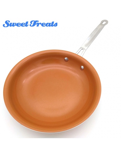Sweettreats Round non-stick patelnia z miedzi z powłoką ceramiczną i indukcyjną, sejf na piekarnik i zmywarkę
