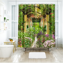 3d ogród kwiat zasłony prysznicowe uroda natura bambusa Stream łazienka kurtyna zagęścić wodoodporna zagęszczony zasłona wanny