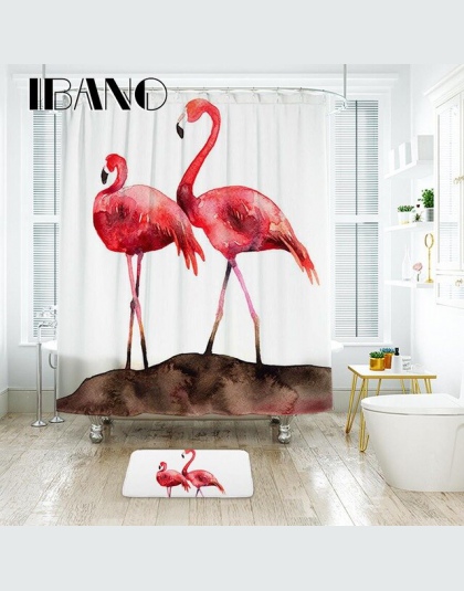 IBANO Flamingo zasłona prysznicowa wodoodporna tkanina poliestrowa zasłona wanny do łazienki z 12 sztuk haczyki z tworzywa sztuc