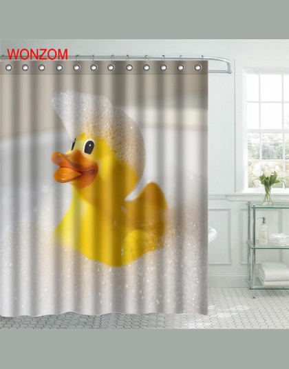 WONZOM żółta kaczka tkanina poliestrowa zasłona prysznicowa żaba łazienka Decor wodoodporna pies Cortina De Bano z 12 hakami pre