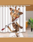 Dzień dobry żyrafa z szczoteczka do zębów zasłona prysznicowa i zestaw mat, dekoracja domu przytulanki wodoodporna tkanina łazie