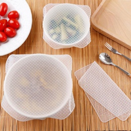 4 sztuk wielokrotnego użytku silikonowe jedzenie świeże utrzymanie Stretch Wrap Seal Film pokrywa misy do przechowywania w domu 