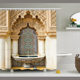 Marokański wystrój zasłona prysznicowa w stylu Vintage projektowania budynków tkanina poliestrowa łazienka prysznic zestaw zasło