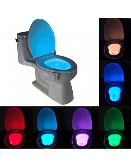 Inteligentny toaleta wc lampka nocna LED ruchu ciała włączanie/Off lampa z czujnikiem na muszlę 8 kolor toaleta lampa gorąca