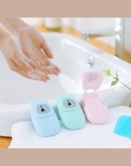50 sztuk/partia przenośne mycia chusteczki do rąk do kąpieli podróżne pachnące plastry arkusze piankowe pudełko papierowe mydło 