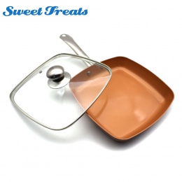 Sweettreats miedzi Pan 10-Cal Nonstick głębokie kwadratowych indukcyjna smaż patelnię z/bez szklaną pokrywą, można myć w zmywarc