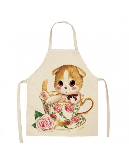 Fartuch kuchenny dla kobiety uroczy kreskówkowy kot drukowane bez rękawów bawełniana pościel fartuchy do gotowania domowe sprzęt