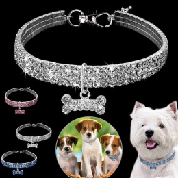 1 sztuk 3 rzędy Rhinestone Stretch linii Pet naszyjniki pies kot naszyjniki kryształ obroże dla psów akcesoria dla zwierząt domo