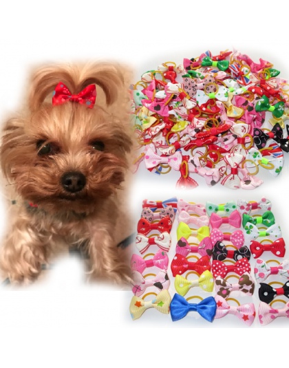 20 sztuk mieszane kokardy do włosów opaski gumowe cukierkowe kolory moda Cute Dog Puppy kot kotek zabawka dla zwierząt domowych 