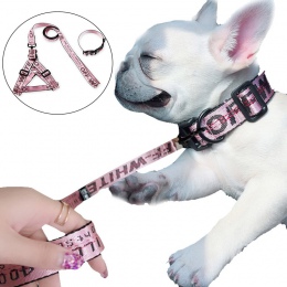 Moda Lettered obroża dla psa smycz zestaw 1.5 cm wytrzymałego nylonu liny prowadzi buldog francuski Puppy Walking zaopatrzenie d