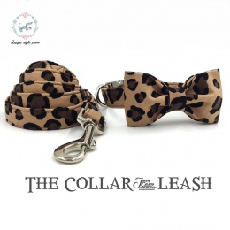 Unikalny styl łapy Leopard Print obroża dla psa i doprowadzić zestaw z kokardą krawat bawełniany naszyjnik pies i kot i pies smy