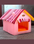 Moda wymienny zmywalny dom dla psa zimowe ciepłe miękkie kształt domu łóżko dla psa z poduszką dla małych średnich psów hodowla 