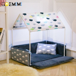 Zmywalny kształt domu łóżko dla psa + namiot buda dla psa zwierzęta domowe są zdejmowane przytulny dom dla Puppy psy kot małe zw