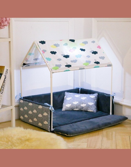Zmywalny kształt domu łóżko dla psa + namiot buda dla psa zwierzęta domowe są zdejmowane przytulny dom dla Puppy psy kot małe zw