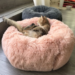 Pluszowe legowisko dla kota psa zwierząt szczeniaka okrągłe ciepłe szare czarne różowe białe