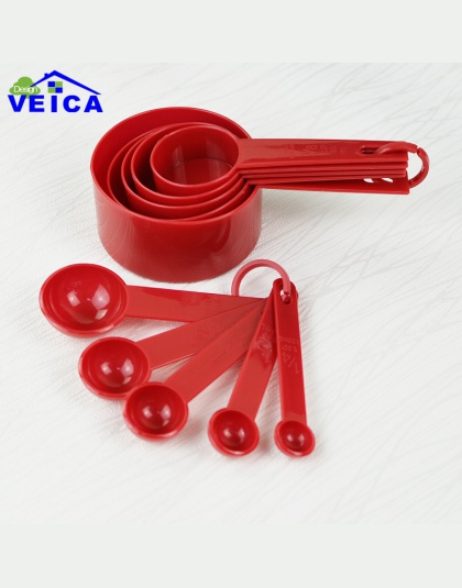 Czerwone plastikowe miarki 10 sztuk/partia pomiar łyżka narzędzia kuchenne zestaw pomiarowy narzędzia do pieczenia kawy i herbat