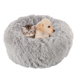 Długie pluszowe miękkie łóżko dla psa szary okrągły kot zima ciepłe łóżka do spania torba Puppy pies koty poduszki Mat przenośne