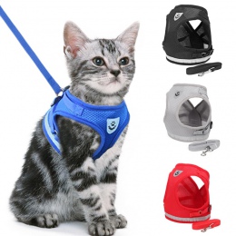 Kot pies regulowane szelki kamizelka Walking Lead smycz dla szczeniąt psów kołnierz poliester szelki siatkowane dla średniej wie