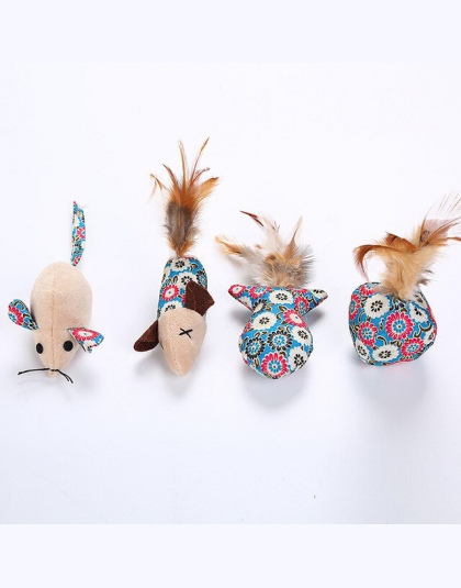 4 sztuk/partia zabawki dla kotów mysz kulka rybna zabawka z piórkami z miętą zabawny kot Teaser interaktywne zwierzęta domowe są