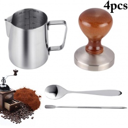 Hot 4 sztuk akcesoria do kawy 58mm ze stali nierdzewnej ubijak do kawy z 12 oz do spieniania Pither i łyżeczka do kawy i Latte A