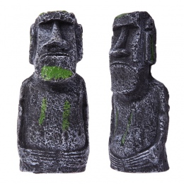 Ozdoby do akwarium z kamienia szara zielona Posąg Moai z Wyspy Wielkanocnej porośnięty glonami