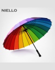 NELLO parasol tęczowy deszcz kobiety marka 24 K wiatroszczelna długim uchwytem parasole, mocna rama, wodoodporny moda kolorowe P