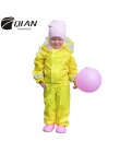 QIAN 2-9 lat modne wodoodporne kombinezon płaszcz przeciwdeszczowy z kapturem kreskówki dla dzieci jednoczęściowy deszcz płaszcz
