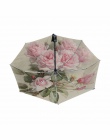 Vintage Shabby kwiatowy kobiety deszcz parasol Chic różowa róża trzy składane dziewczyna trwałe przenośne parasole automatyczne 