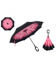 Odwrócone parasole dla parasol z podwójną warstwą tkaniny odwrócony parasole kształt uchwyt parasol odporny na wiatr długi uchwy