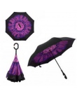 Odwrócone parasole dla parasol z podwójną warstwą tkaniny odwrócony parasole kształt uchwyt parasol odporny na wiatr długi uchwy
