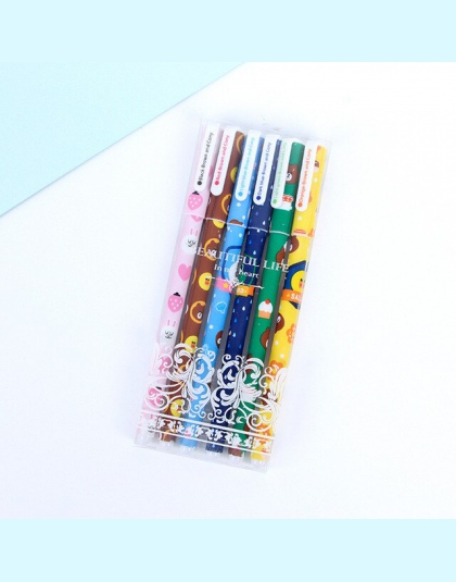 6 sztuk/zestaw śliczne długopisy żelowe 0.38mm kolorowe wałek z atramentem długopis Kawaii długopis szkoła Canetas Boligrafos pr