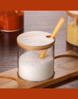 Szklane ziołowe przyprawy narzędzia pojemnik na przyprawy do soli cukier herbata towary suche słoiki z drewnianą łyżką naczynia 