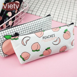 Nowe płótno owoc brzoskwiniowy piórnik piórniki szkolne dla dziewczyna papiernicze artykuły płótno ołówek torba estojo escolar p