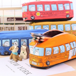 Kawaii kreatywny autobus szkolny piórnik duża pojemność Cartoon zwierząt płótno ołówek torba szkolne Estojo Escolar