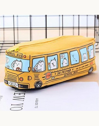 Kawaii kreatywny autobus szkolny piórnik duża pojemność Cartoon zwierząt płótno ołówek torba szkolne Estojo Escolar