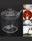 OOTDTY przezroczyste akrylowe puszka na przyprawy z łyżeczką Spice Jar dla sól cukier Papryka w proszku dostaw z kuchni 8x7.5 cm