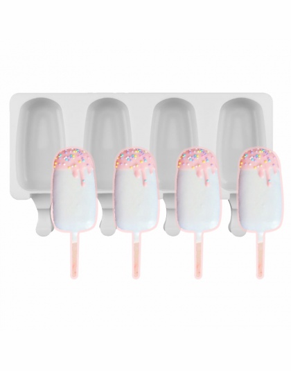 4 komórki silikonowe lody Maker dzieci Pop Popsicle formy DIY mrożone Lolly taca Pan owalne kostki lodu formy lodu krem narzędzi