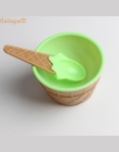 Pucharek do lodów z tworzywa sztucznego 1 PC szczęśliwy prezenty wysokiej jakości DIY ekologiczne miska do lodów z łyżeczką sześ