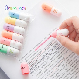 Arsmundi 6 sztuk/partia kapsułki rozświetlacz pigułka witamina Marker kolor długopisy biurowe biuro szkolne Mildliner dostaw