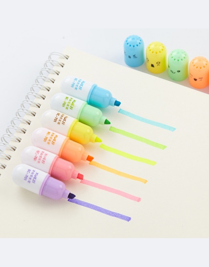 6 sztuk kapsułki rozświetlacz pigułka witamina marker kolor długopisy biurowe biurowe artykuły szkolne marcadores caneta A6869