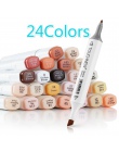 TOUCHNew sztuki markery długopisy 24 kolory podwójna końcówka alkoholu pędzelek do zdobień skóry Tone zestaw do szkicu animacji 
