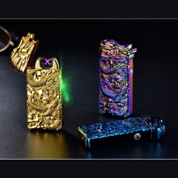 Chiński smok Relief podwójny łuk Zapalniczka z USB plazma wiatroodporna zapalniczka elektryczna w stylu Punk metalowy bezpłomien