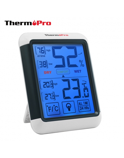 Thermopro TP55 termometr cyfrowy higrometr kryty termometr zewnętrzny z ekranem dotykowym i podświetlenie wilgotności temperatur