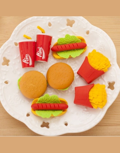 Nowy 1 Pc ciasto z hamburgerami jedzenie napój gumka do mazania papiernicze szkolne materiały biurowe wymaż dostaw owocowych dla
