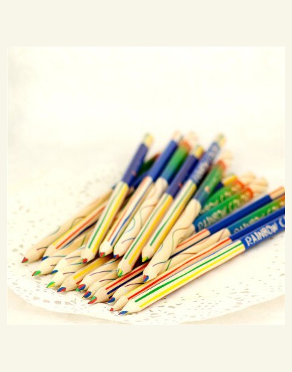 5-10 sztuk śliczne Rainbow ołówek kreatywny 4 kolory w 1 ołówek trójkąt drewniane kredki malarstwo Pen szkoła akcesoria papierni