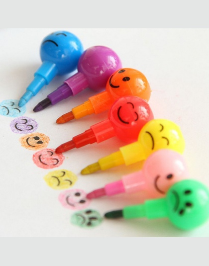 7 kolorów kredki kreatywny cukier-Haws Cartoon uśmiech Graffiti Pen biurowe prezenty dla dzieci Wax kredka ołówek rozmiar: 11.8 