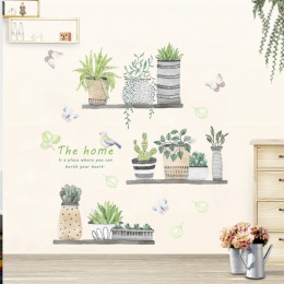 Ozdobne naklejane dekory ścienne z grafiką przedstawiające rysunkowe rośliny kaktusy sukulenty motyle do pokoju dziecięcego