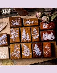 Pieczątki stemple dekoracyjne gumowe scrapbooking znaczki rośliny las góry grzyby liście vintage